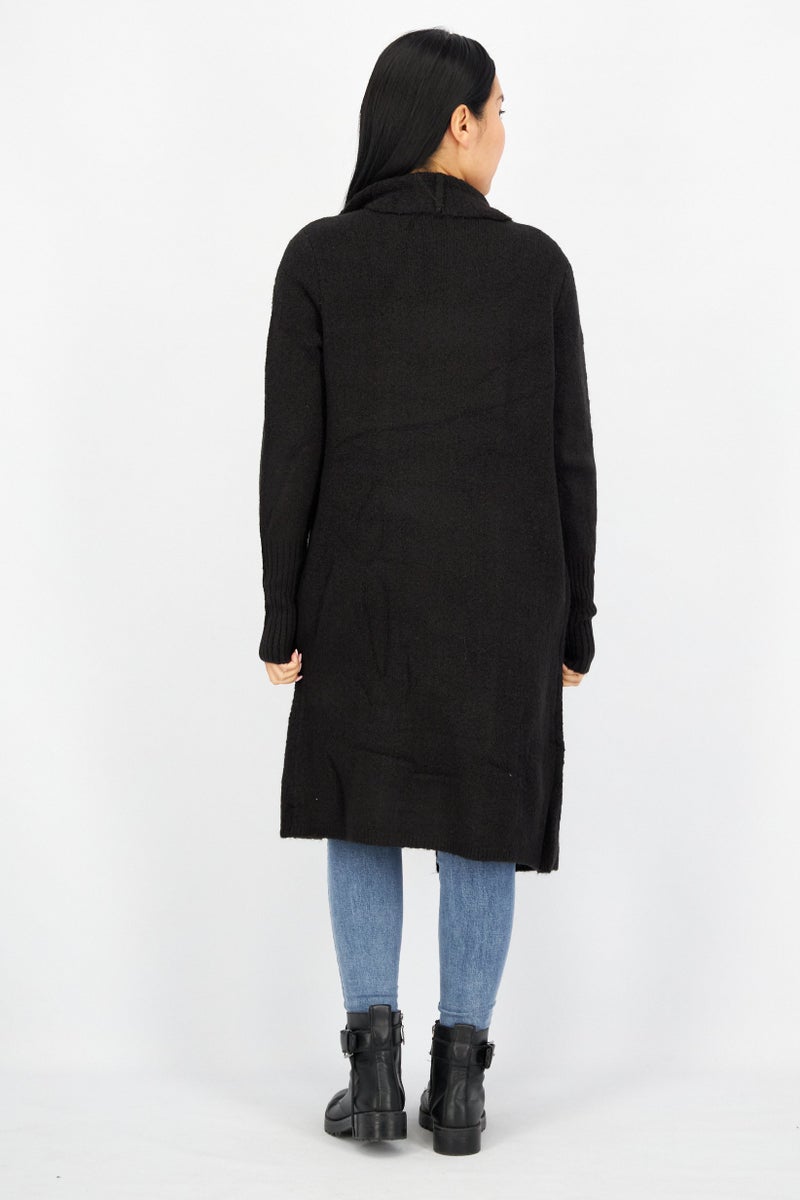 BB Dakota كارديجان طويل بياقة شال للنساء، أسود - Image 3